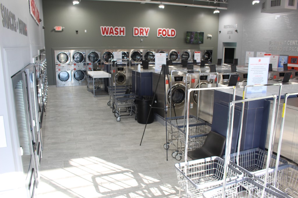 Wash, dry and fold area inside Star Washateria